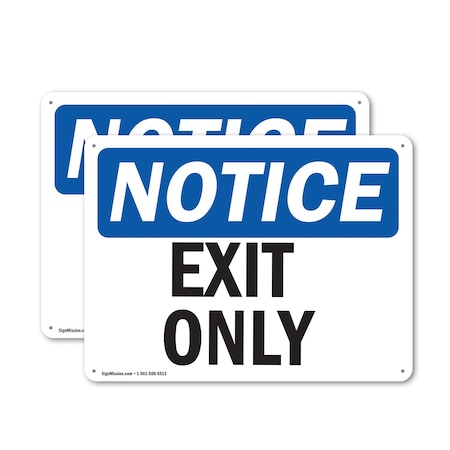 Signmission Exit Sign, Aluminum, 14 in W, 10 in H, Exit Only OS-2PACK-NS-A-1014-L-12232